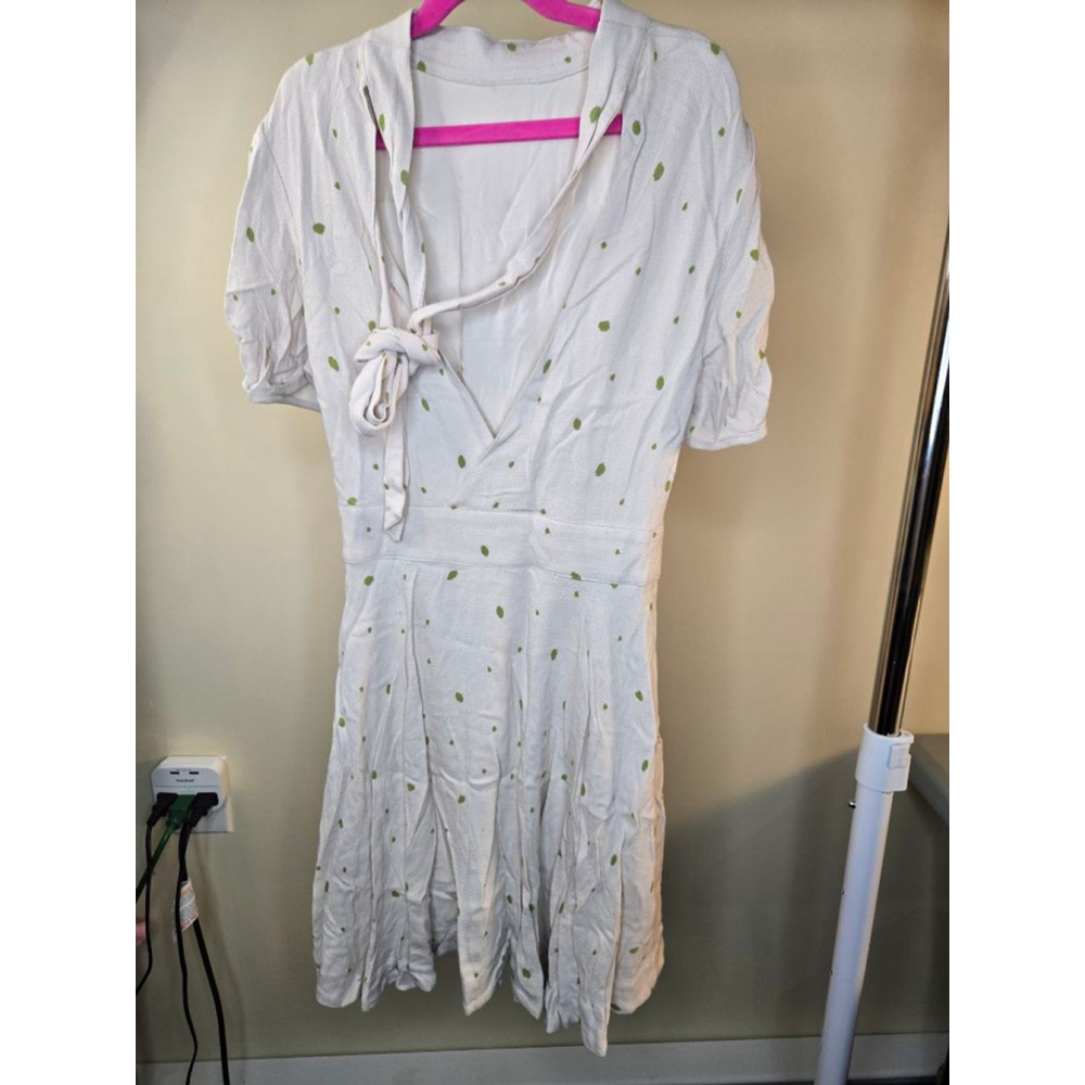 Women's Free People White Green Polka Dot Mini Dress M